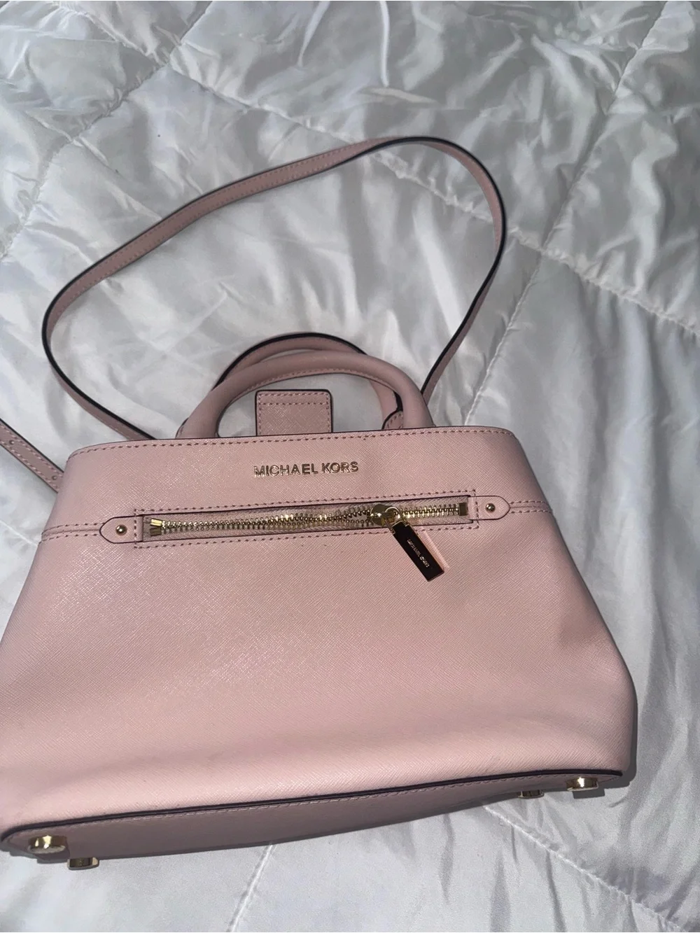 Michael Kors Blush Pink Saffiano Leather Satchel with Gold Hardware